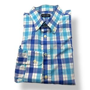 Gitman Bros Vintage Made in USA Blue Plaid Cotton Button Down Shirt Mens XXL